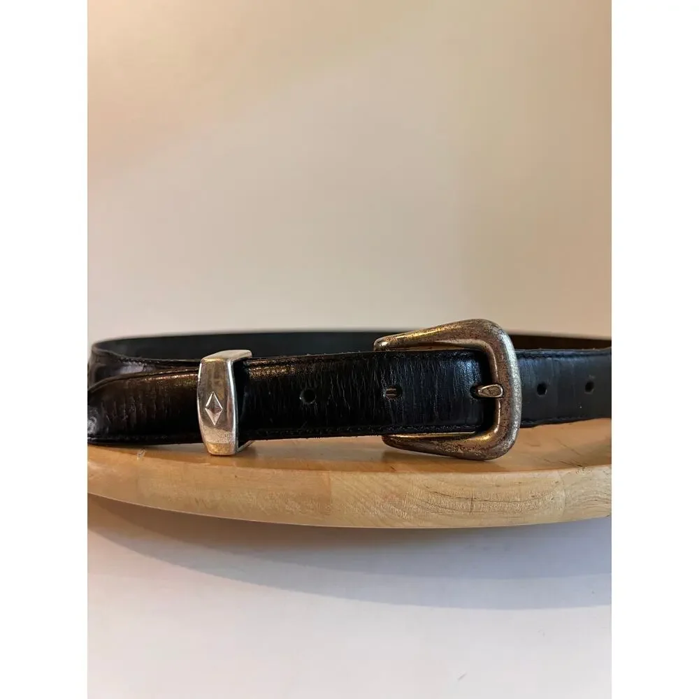 Vintage Full Grain Cowhide Argentina Silver Worn Buckle Braided Belt Size Large